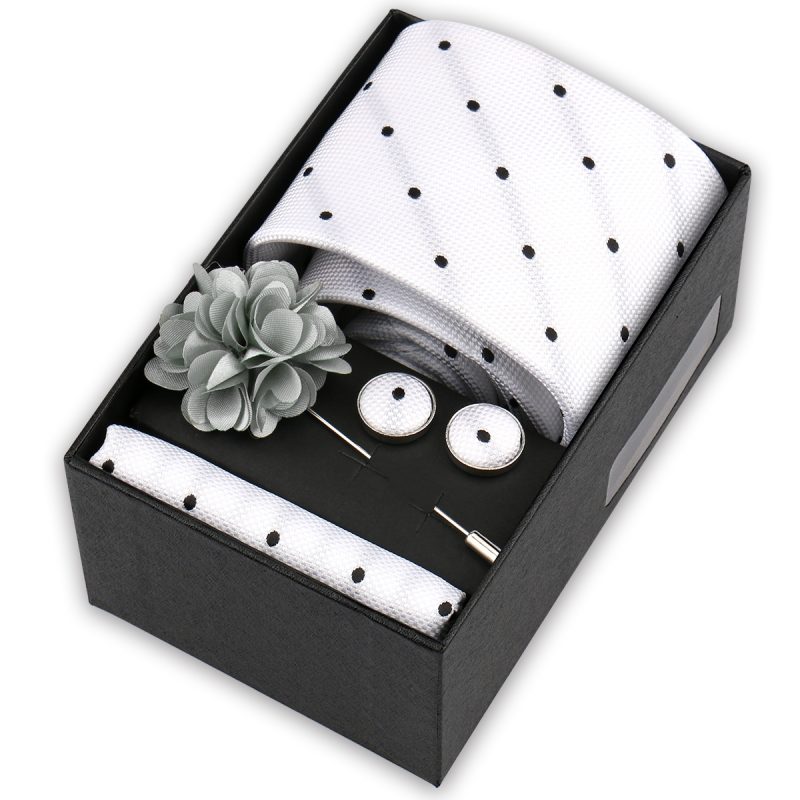 High Quality Tie Set Box Elegant Ties For Men Necktie Handchief Cufflinks Brooch 4Pcs Set Suit Accessories Business Wedding Gift - Image 2