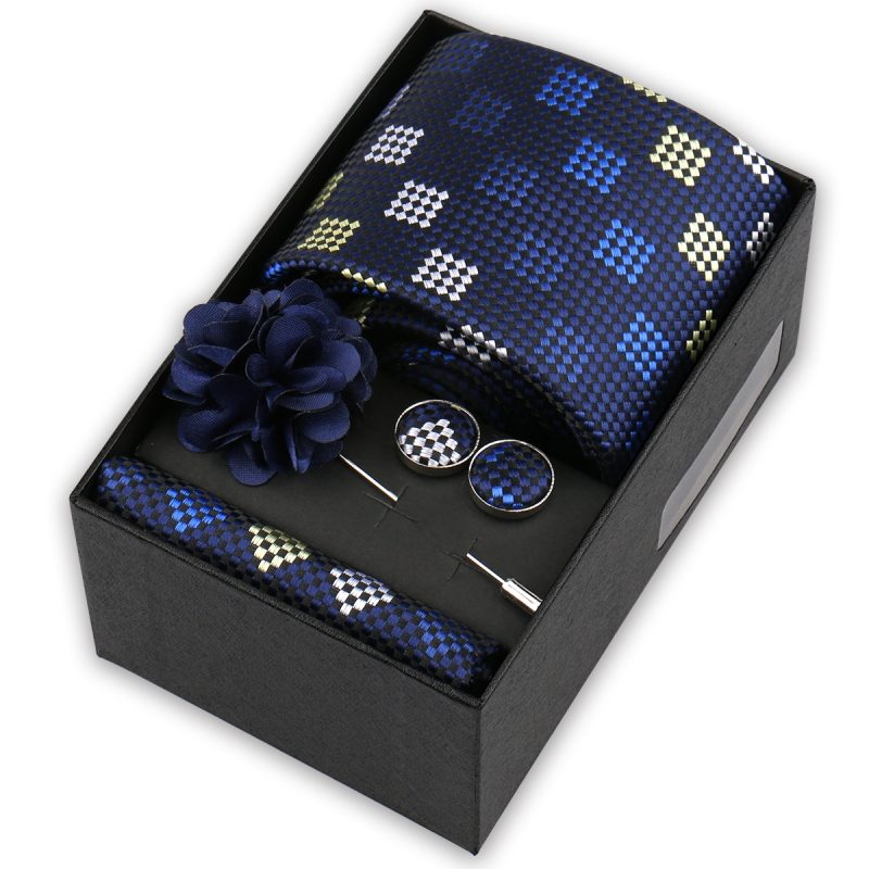 High Quality Tie Set Box Elegant Ties For Men Necktie Handchief Cufflinks Brooch 4Pcs Set Suit Accessories Business Wedding Gift - Image 4
