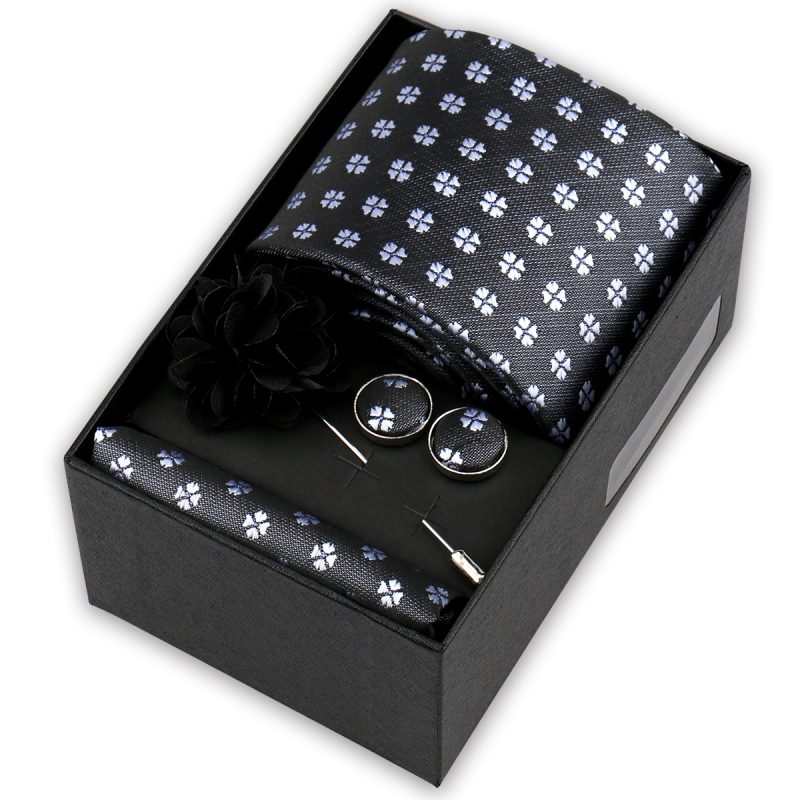 High Quality Tie Set Box Elegant Ties For Men Necktie Handchief Cufflinks Brooch 4Pcs Set Suit Accessories Business Wedding Gift - Image 5
