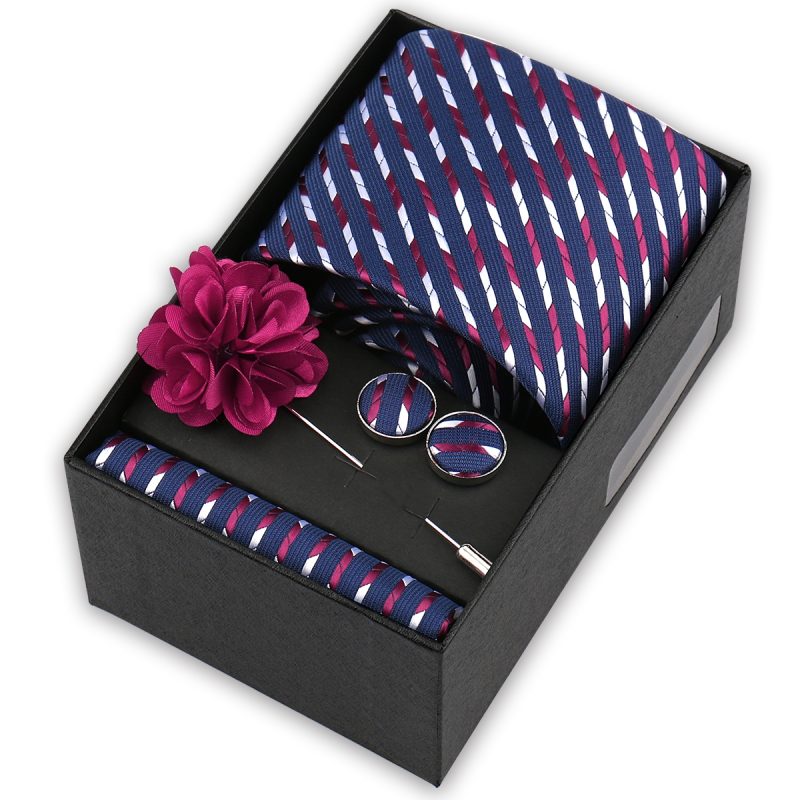 High Quality Tie Set Box Elegant Ties For Men Necktie Handchief Cufflinks Brooch 4Pcs Set Suit Accessories Business Wedding Gift - Image 6