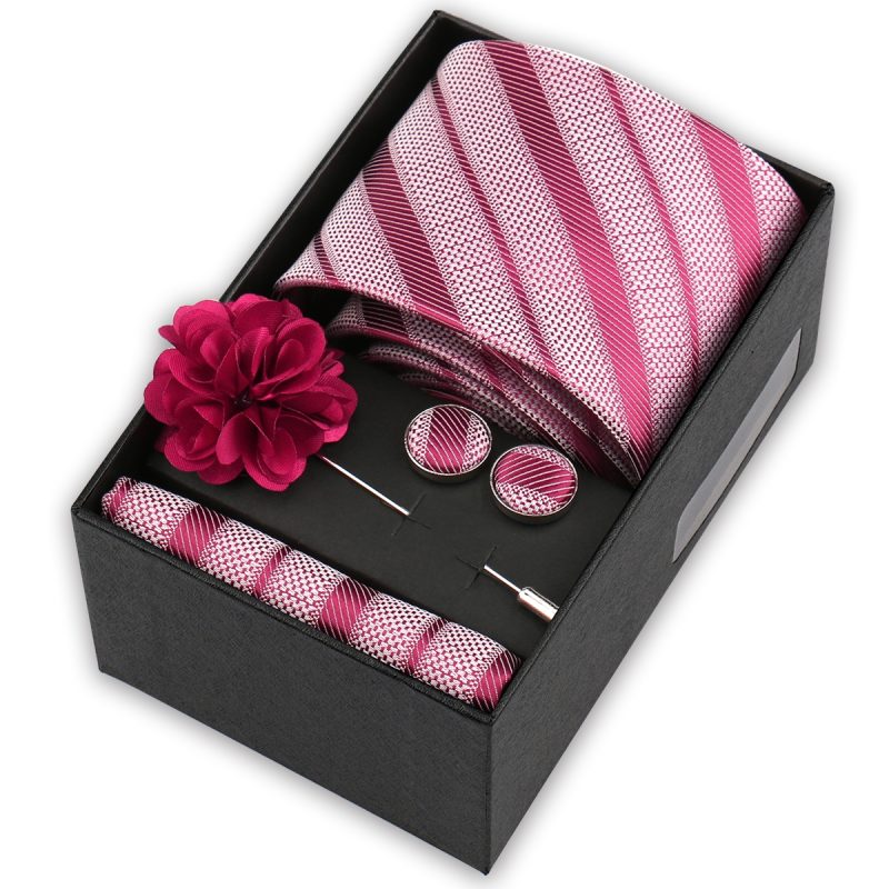 High Quality Tie Set Box Elegant Ties For Men Necktie Handchief Cufflinks Brooch 4Pcs Set Suit Accessories Business Wedding Gift - Image 7