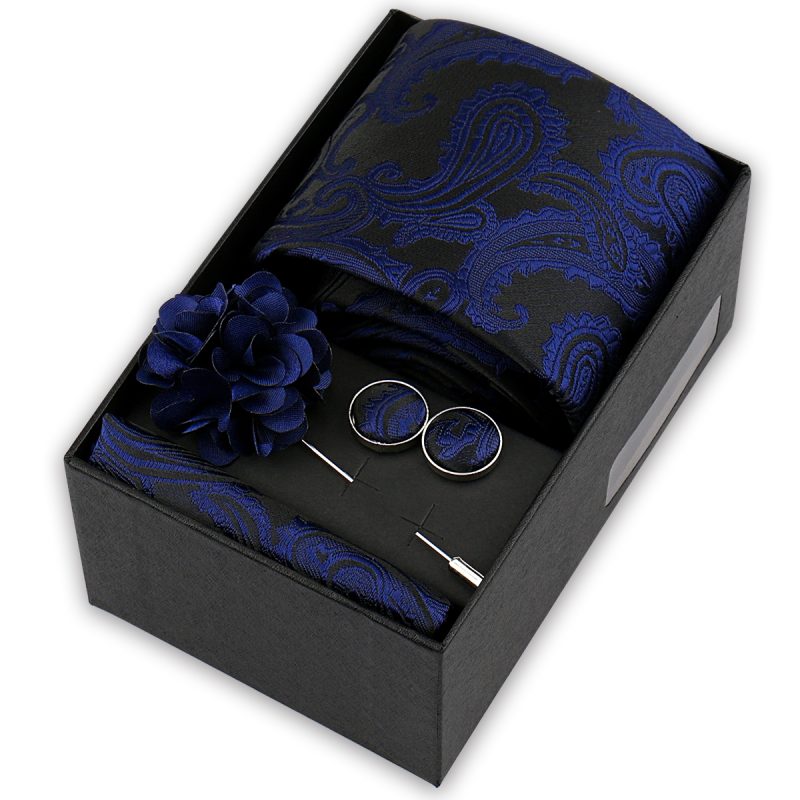 High Quality Tie Set Box Elegant Ties For Men Necktie Handchief Cufflinks Brooch 4Pcs Set Suit Accessories Business Wedding Gift - Image 8