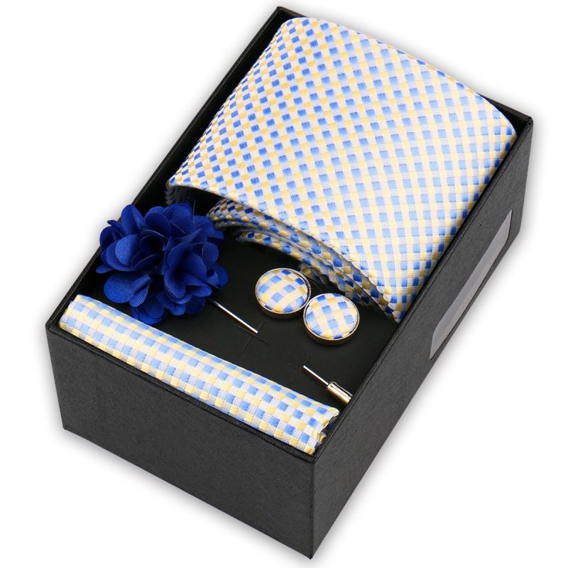 High Quality Tie Set Box Elegant Ties For Men Necktie Handchief Cufflinks Brooch 4Pcs Set Suit Accessories Business Wedding Gift - Image 9