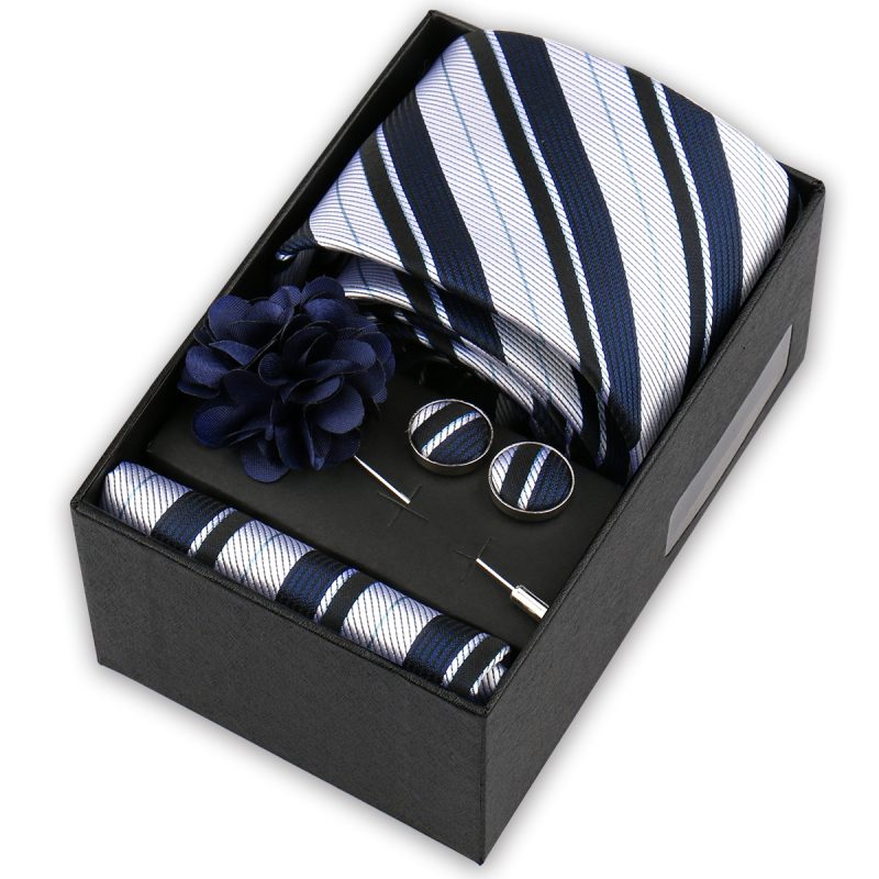 High Quality Tie Set Box Elegant Ties For Men Necktie Handchief Cufflinks Brooch 4Pcs Set Suit Accessories Business Wedding Gift - Image 11