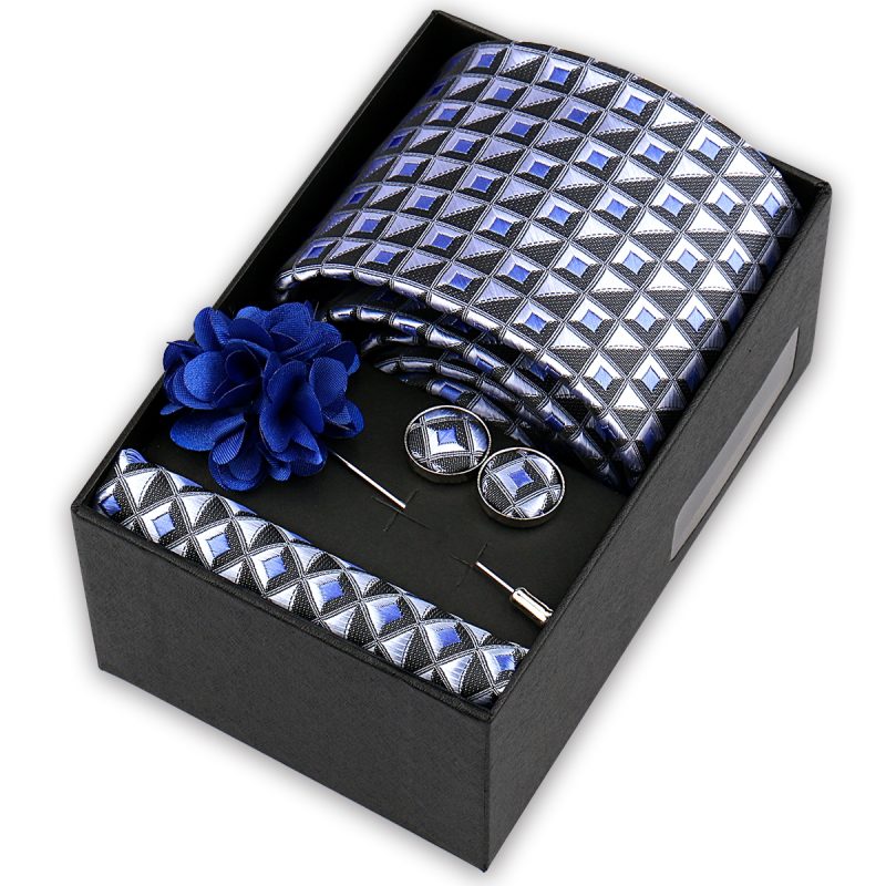 High Quality Tie Set Box Elegant Ties For Men Necktie Handchief Cufflinks Brooch 4Pcs Set Suit Accessories Business Wedding Gift - Image 12