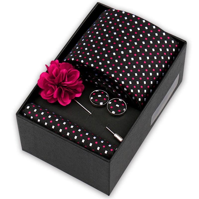 High Quality Tie Set Box Elegant Ties For Men Necktie Handchief Cufflinks Brooch 4Pcs Set Suit Accessories Business Wedding Gift - Image 13