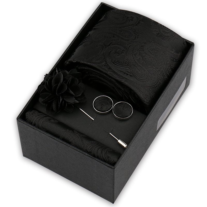 High Quality Tie Set Box Elegant Ties For Men Necktie Handchief Cufflinks Brooch 4Pcs Set Suit Accessories Business Wedding Gift - Image 14