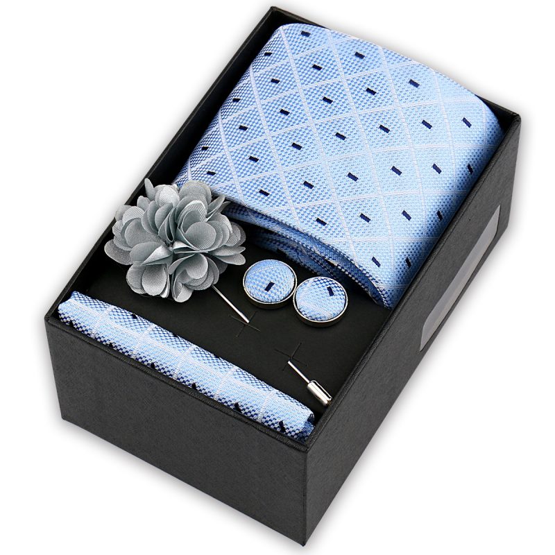High Quality Tie Set Box Elegant Ties For Men Necktie Handchief Cufflinks Brooch 4Pcs Set Suit Accessories Business Wedding Gift - Image 15