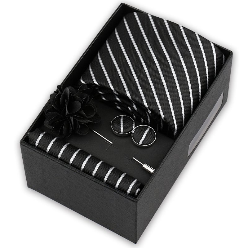 High Quality Tie Set Box Elegant Ties For Men Necktie Handchief Cufflinks Brooch 4Pcs Set Suit Accessories Business Wedding Gift - Image 16