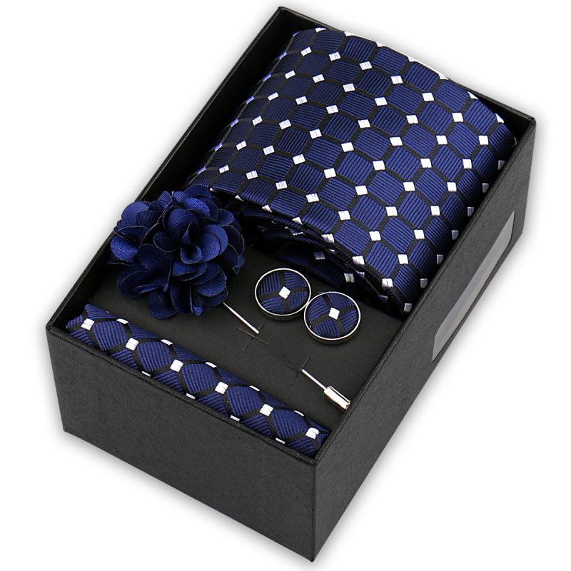High Quality Tie Set Box Elegant Ties For Men Necktie Handchief Cufflinks Brooch 4Pcs Set Suit Accessories Business Wedding Gift - Image 17