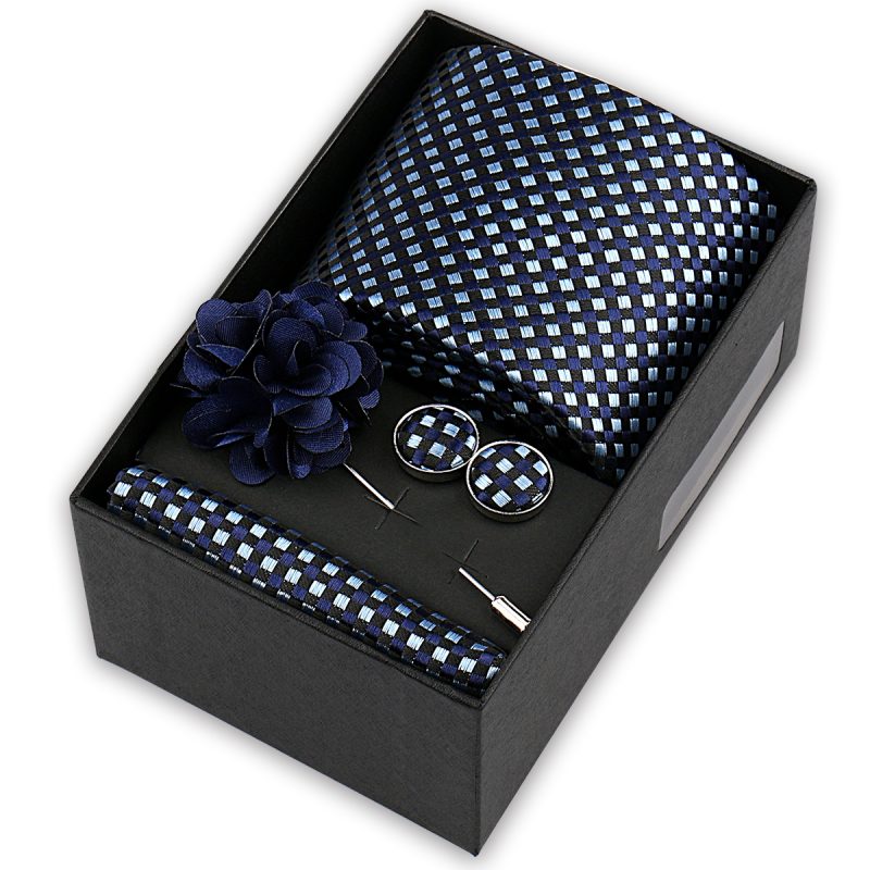 High Quality Tie Set Box Elegant Ties For Men Necktie Handchief Cufflinks Brooch 4Pcs Set Suit Accessories Business Wedding Gift - Image 18