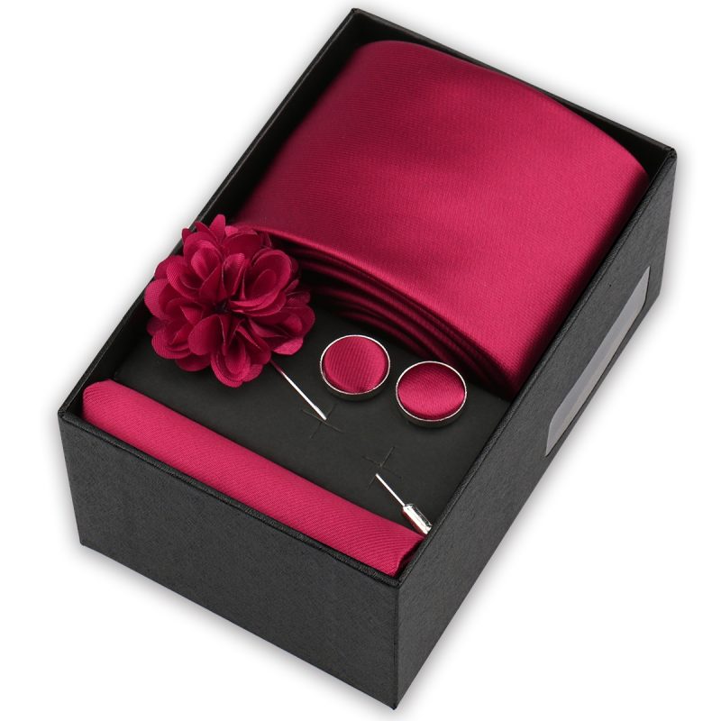 High Quality Tie Set Box Elegant Ties For Men Necktie Handchief Cufflinks Brooch 4Pcs Set Suit Accessories Business Wedding Gift - Image 19