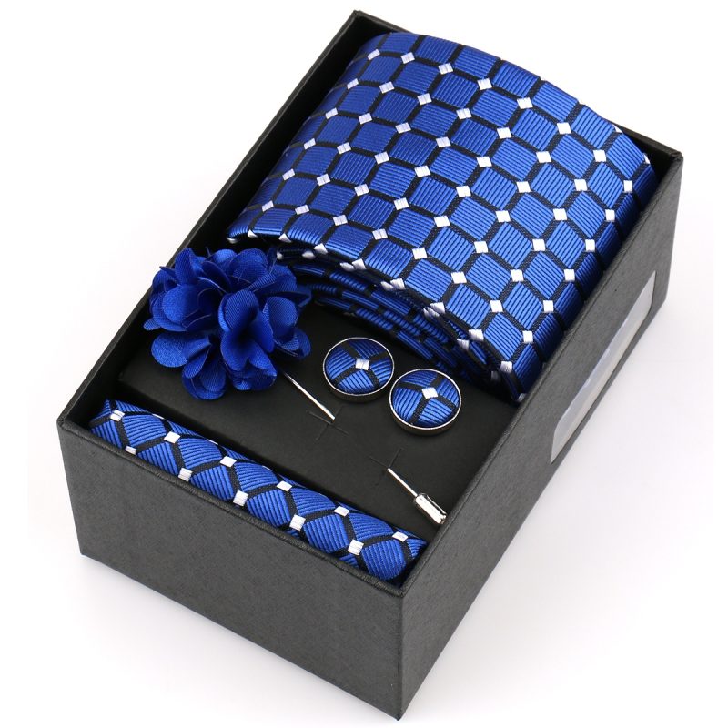 High Quality Tie Set Box Elegant Ties For Men Necktie Handchief Cufflinks Brooch 4Pcs Set Suit Accessories Business Wedding Gift - Image 21