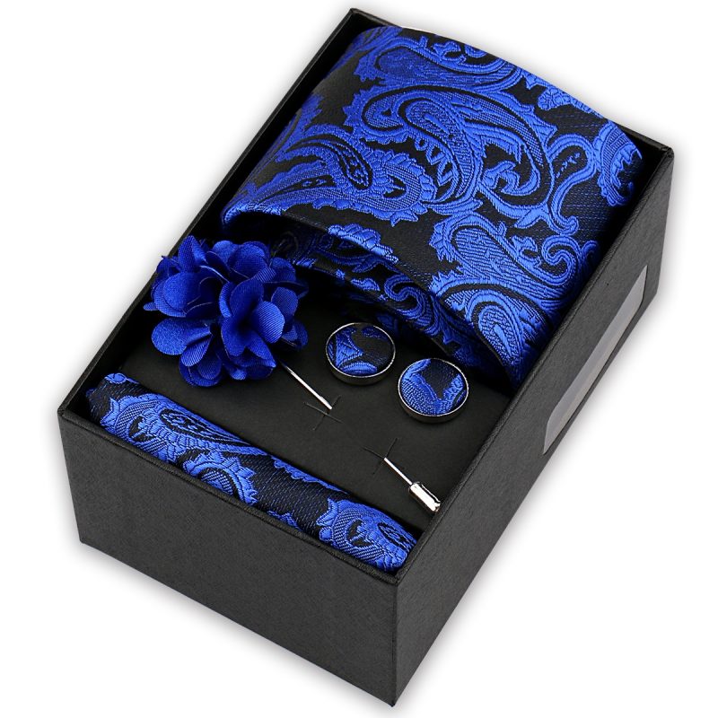 High Quality Tie Set Box Elegant Ties For Men Necktie Handchief Cufflinks Brooch 4Pcs Set Suit Accessories Business Wedding Gift - Image 22