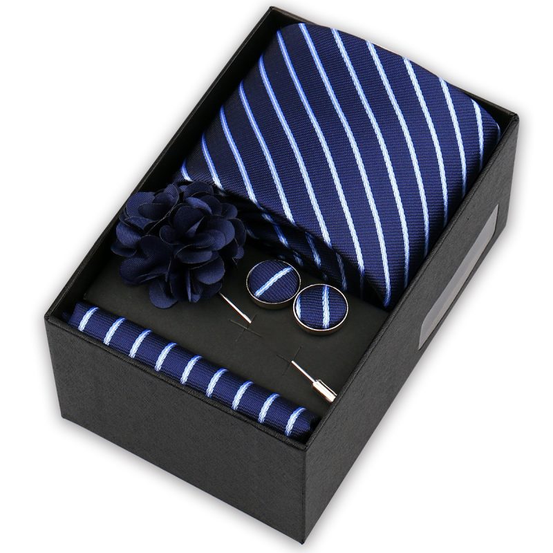 High Quality Tie Set Box Elegant Ties For Men Necktie Handchief Cufflinks Brooch 4Pcs Set Suit Accessories Business Wedding Gift - Image 24