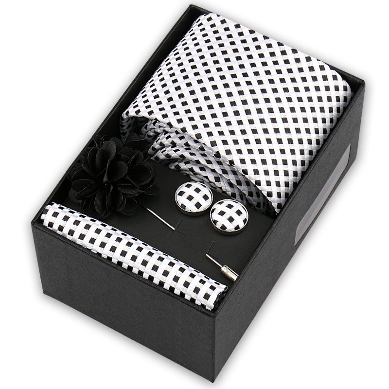 High Quality Tie Set Box Elegant Ties For Men Necktie Handchief Cufflinks Brooch 4Pcs Set Suit Accessories Business Wedding Gift - Image 25