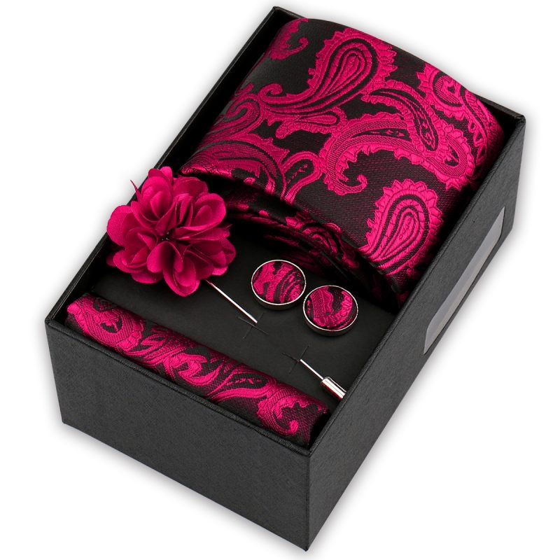 High Quality Tie Set Box Elegant Ties For Men Necktie Handchief Cufflinks Brooch 4Pcs Set Suit Accessories Business Wedding Gift - Image 26