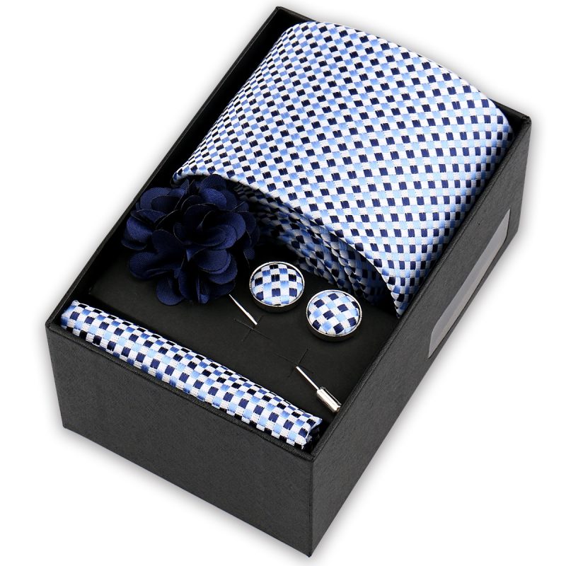 High Quality Tie Set Box Elegant Ties For Men Necktie Handchief Cufflinks Brooch 4Pcs Set Suit Accessories Business Wedding Gift - Image 27