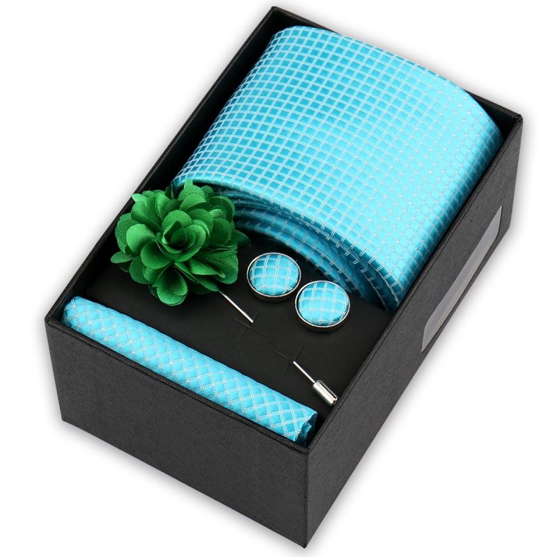 High Quality Tie Set Box Elegant Ties For Men Necktie Handchief Cufflinks Brooch 4Pcs Set Suit Accessories Business Wedding Gift - Image 28