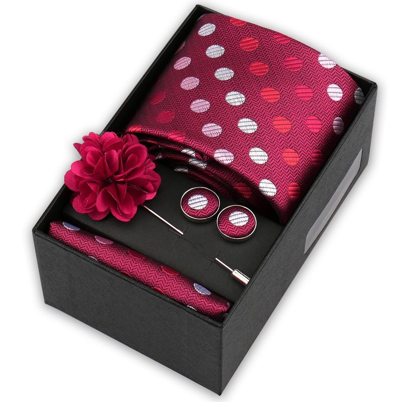 High Quality Tie Set Box Elegant Ties For Men Necktie Handchief Cufflinks Brooch 4Pcs Set Suit Accessories Business Wedding Gift - Image 29