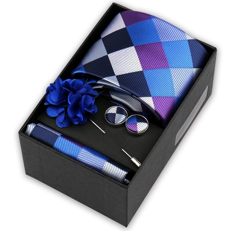 High Quality Tie Set Box Elegant Ties For Men Necktie Handchief Cufflinks Brooch 4Pcs Set Suit Accessories Business Wedding Gift - Image 31