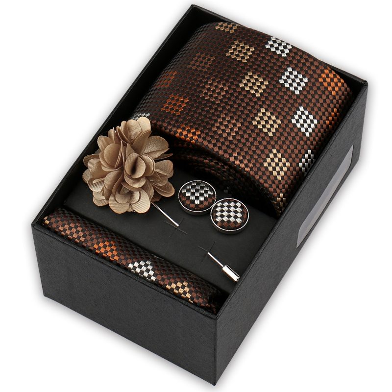 High Quality Tie Set Box Elegant Ties For Men Necktie Handchief Cufflinks Brooch 4Pcs Set Suit Accessories Business Wedding Gift - Image 32