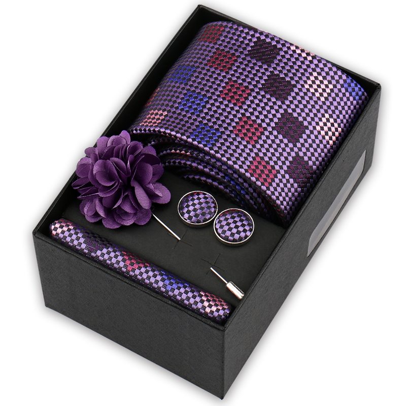 High Quality Tie Set Box Elegant Ties For Men Necktie Handchief Cufflinks Brooch 4Pcs Set Suit Accessories Business Wedding Gift - Image 34