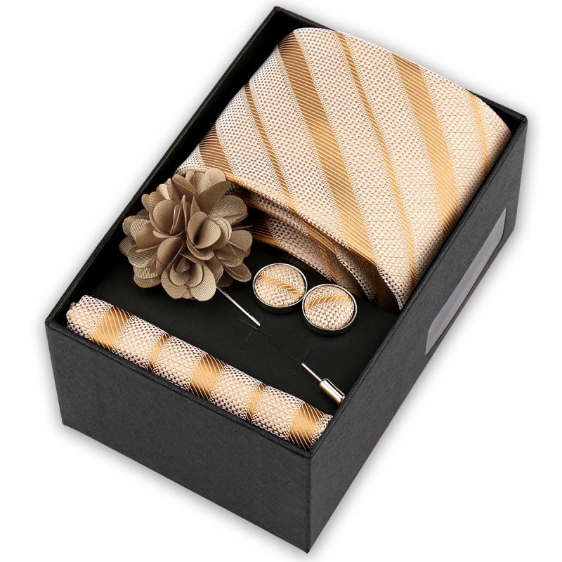 High Quality Tie Set Box Elegant Ties For Men Necktie Handchief Cufflinks Brooch 4Pcs Set Suit Accessories Business Wedding Gift - Image 35