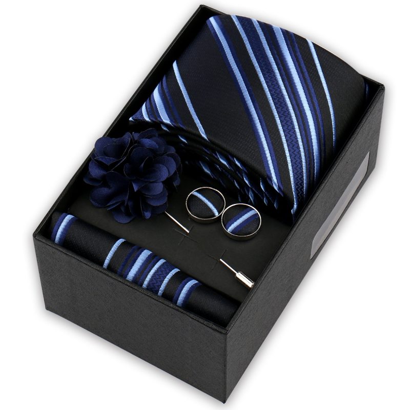 High Quality Tie Set Box Elegant Ties For Men Necktie Handchief Cufflinks Brooch 4Pcs Set Suit Accessories Business Wedding Gift - Image 37