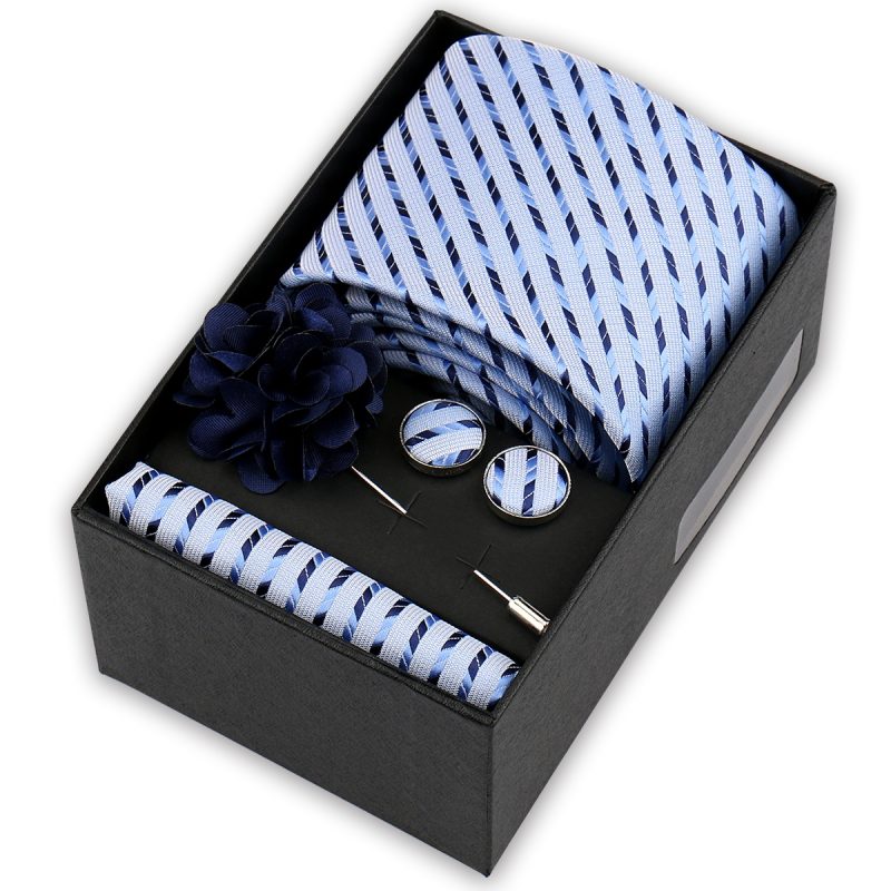 High Quality Tie Set Box Elegant Ties For Men Necktie Handchief Cufflinks Brooch 4Pcs Set Suit Accessories Business Wedding Gift - Image 39