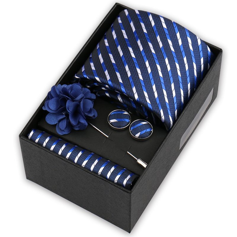 High Quality Tie Set Box Elegant Ties For Men Necktie Handchief Cufflinks Brooch 4Pcs Set Suit Accessories Business Wedding Gift - Image 40