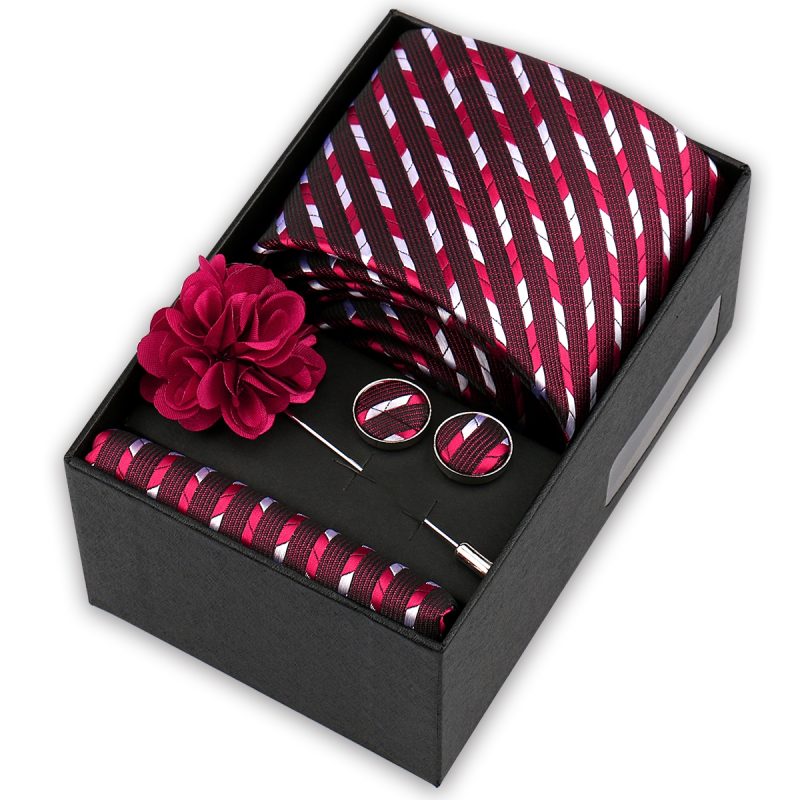 High Quality Tie Set Box Elegant Ties For Men Necktie Handchief Cufflinks Brooch 4Pcs Set Suit Accessories Business Wedding Gift - Image 41