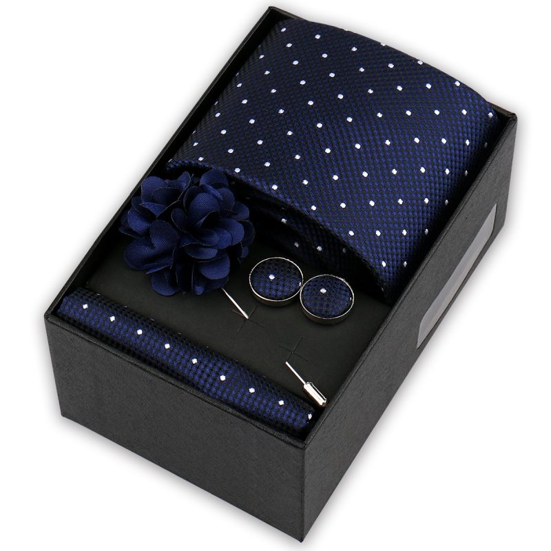 High Quality Tie Set Box Elegant Ties For Men Necktie Handchief Cufflinks Brooch 4Pcs Set Suit Accessories Business Wedding Gift - Image 42