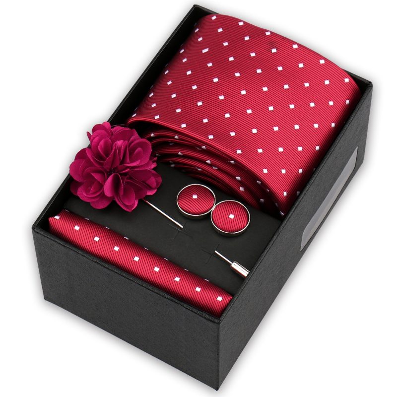High Quality Tie Set Box Elegant Ties For Men Necktie Handchief Cufflinks Brooch 4Pcs Set Suit Accessories Business Wedding Gift - Image 43