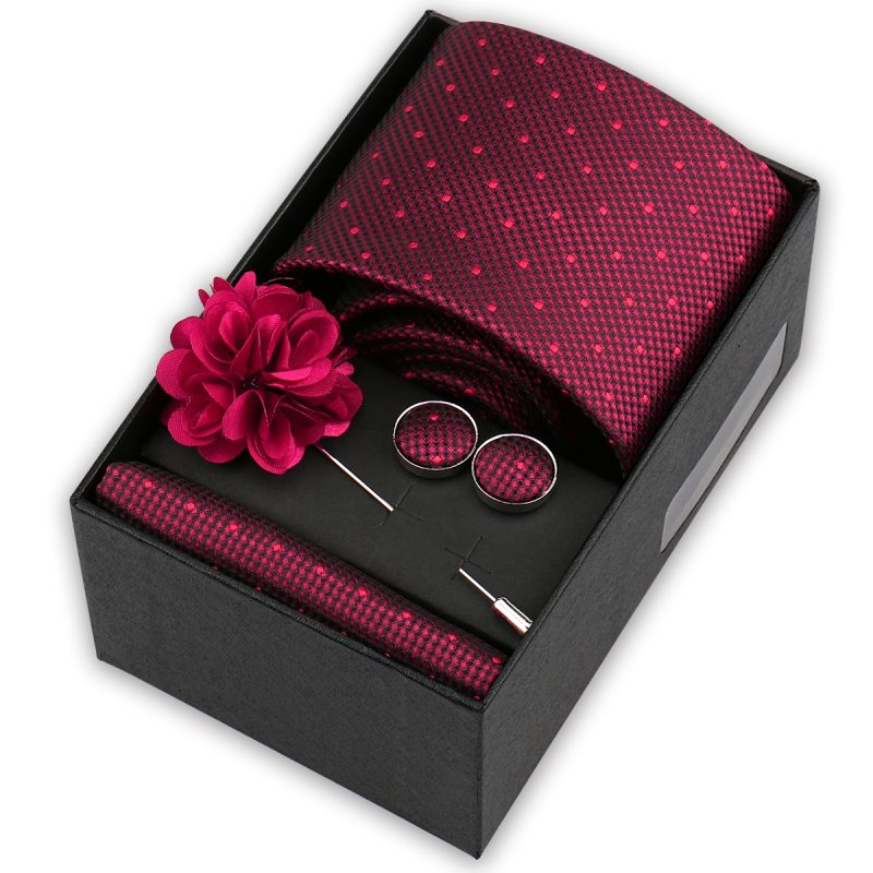 High Quality Tie Set Box Elegant Ties For Men Necktie Handchief Cufflinks Brooch 4Pcs Set Suit Accessories Business Wedding Gift - Image 44