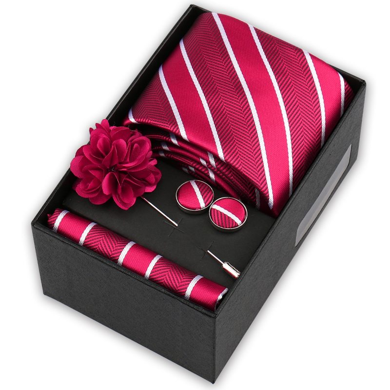 High Quality Tie Set Box Elegant Ties For Men Necktie Handchief Cufflinks Brooch 4Pcs Set Suit Accessories Business Wedding Gift - Image 45