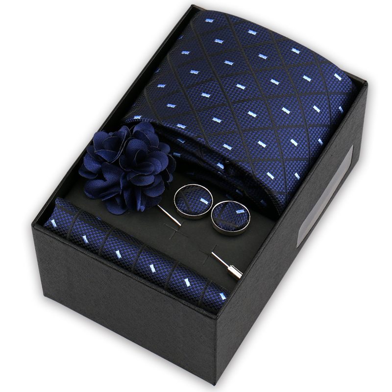 High Quality Tie Set Box Elegant Ties For Men Necktie Handchief Cufflinks Brooch 4Pcs Set Suit Accessories Business Wedding Gift - Image 46