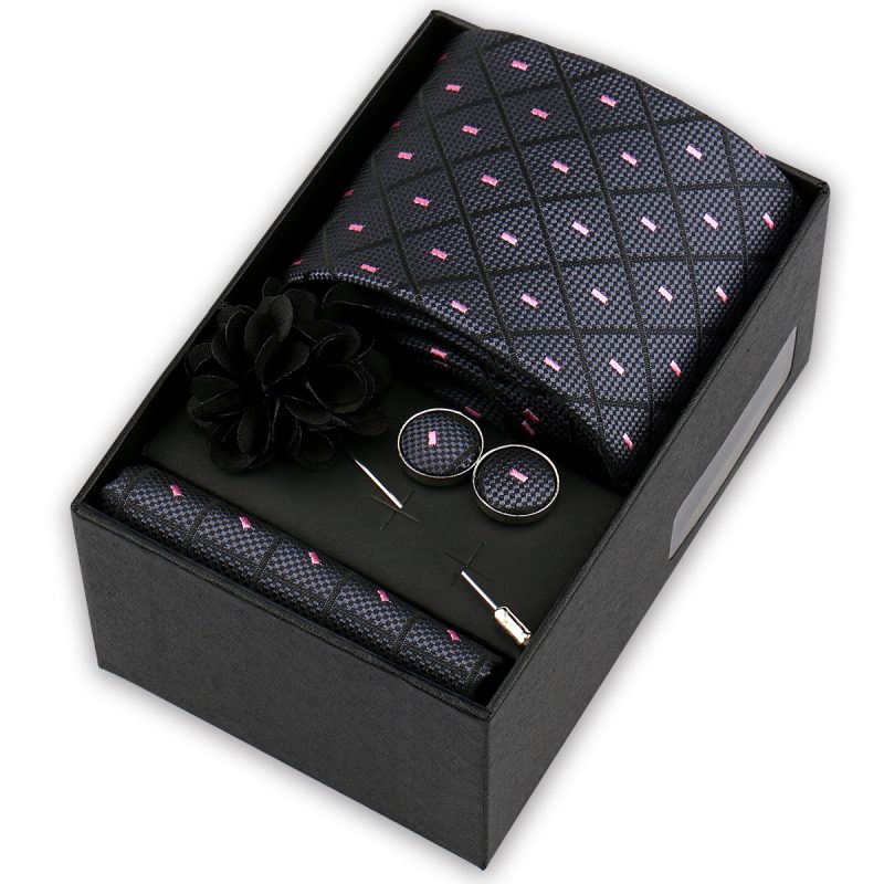 High Quality Tie Set Box Elegant Ties For Men Necktie Handchief Cufflinks Brooch 4Pcs Set Suit Accessories Business Wedding Gift - Image 47