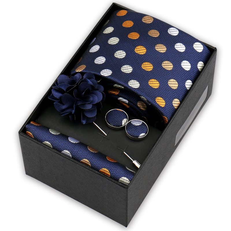 High Quality Tie Set Box Elegant Ties For Men Necktie Handchief Cufflinks Brooch 4Pcs Set Suit Accessories Business Wedding Gift - Image 48