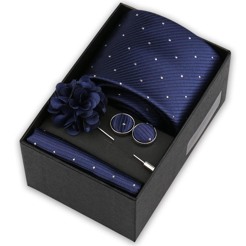 High Quality Tie Set Box Elegant Ties For Men Necktie Handchief Cufflinks Brooch 4Pcs Set Suit Accessories Business Wedding Gift - Image 49