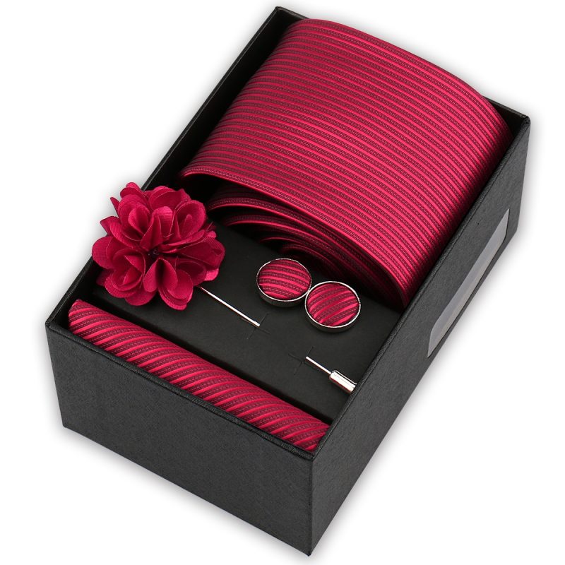High Quality Tie Set Box Elegant Ties For Men Necktie Handchief Cufflinks Brooch 4Pcs Set Suit Accessories Business Wedding Gift - Image 50