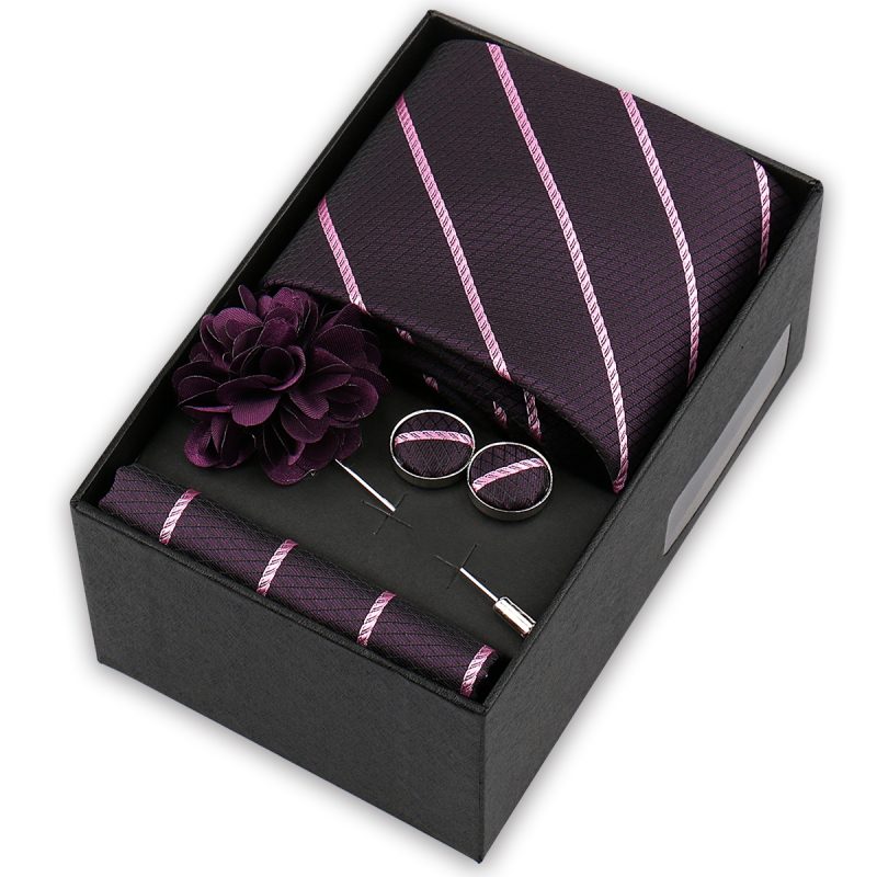 High Quality Tie Set Box Elegant Ties For Men Necktie Handchief Cufflinks Brooch 4Pcs Set Suit Accessories Business Wedding Gift - Image 51