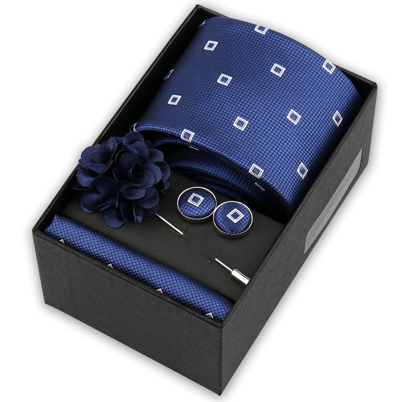 High Quality Tie Set Box Elegant Ties For Men Necktie Handchief Cufflinks Brooch 4Pcs Set Suit Accessories Business Wedding Gift - Image 52