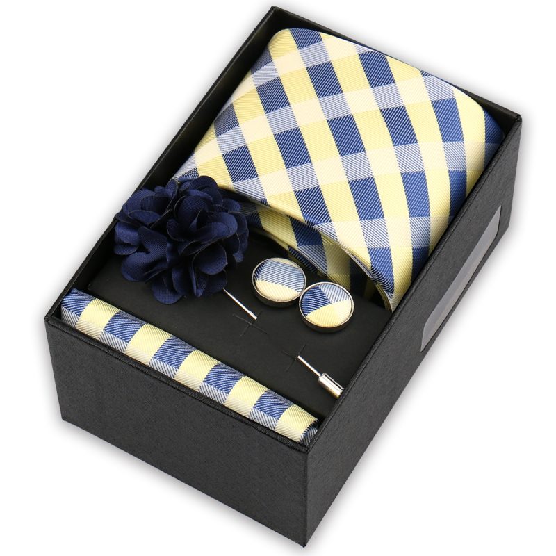 High Quality Tie Set Box Elegant Ties For Men Necktie Handchief Cufflinks Brooch 4Pcs Set Suit Accessories Business Wedding Gift - Image 53