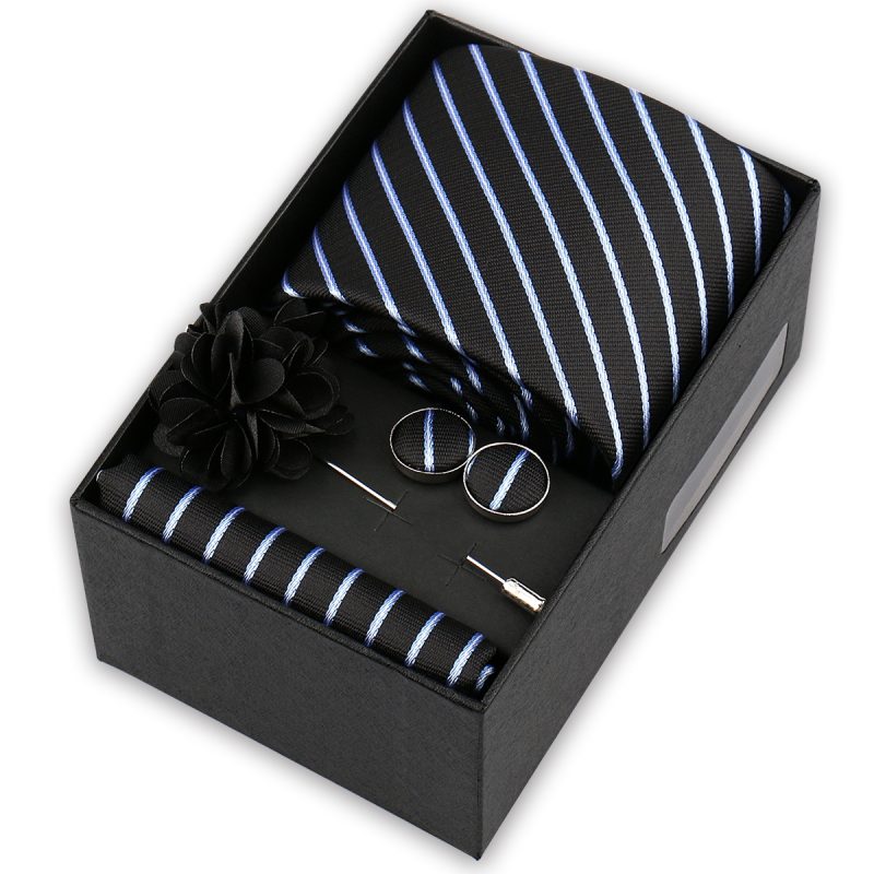 High Quality Tie Set Box Elegant Ties For Men Necktie Handchief Cufflinks Brooch 4Pcs Set Suit Accessories Business Wedding Gift - Image 54