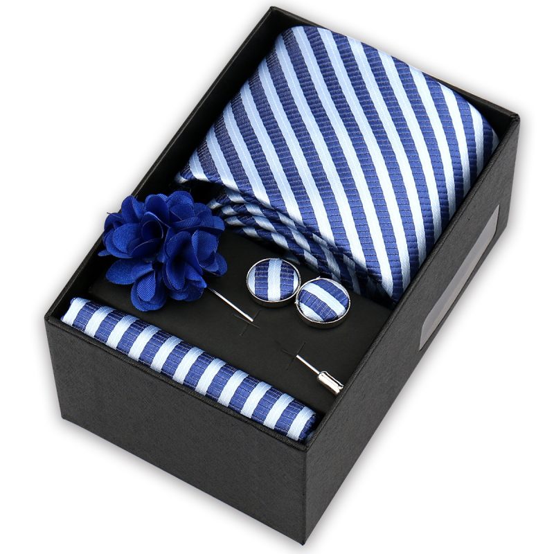 High Quality Tie Set Box Elegant Ties For Men Necktie Handchief Cufflinks Brooch 4Pcs Set Suit Accessories Business Wedding Gift - Image 55