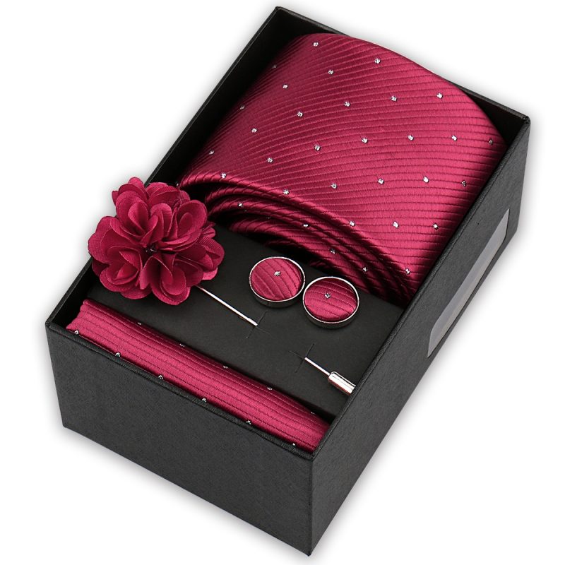 High Quality Tie Set Box Elegant Ties For Men Necktie Handchief Cufflinks Brooch 4Pcs Set Suit Accessories Business Wedding Gift - Image 56