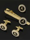 1 Set Of A-B-Z Letters Capital Initial Cufflinks And Tie Clip Jewelry Mens Crystal Round Cuff Links Father's Day Birthday Gift