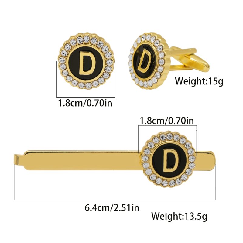 1 Set Of A-B-Z Letters Capital Initial Cufflinks And Tie Clip Jewelry Mens Crystal Round Cuff Links Father's Day Birthday Gift - Image 6
