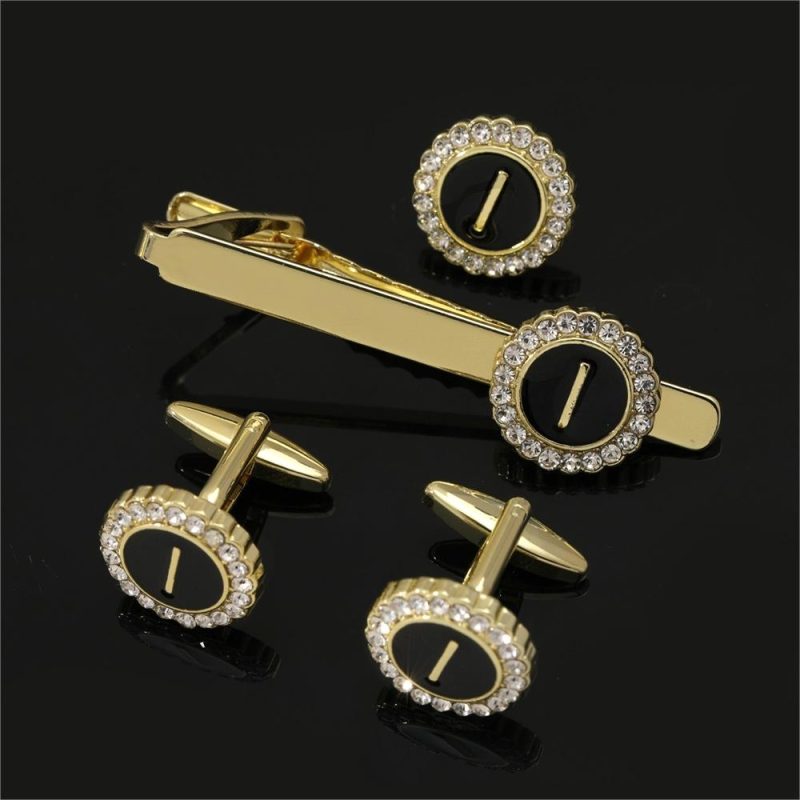 1 Set Of A-B-Z Letters Capital Initial Cufflinks And Tie Clip Jewelry Mens Crystal Round Cuff Links Father's Day Birthday Gift - Image 17